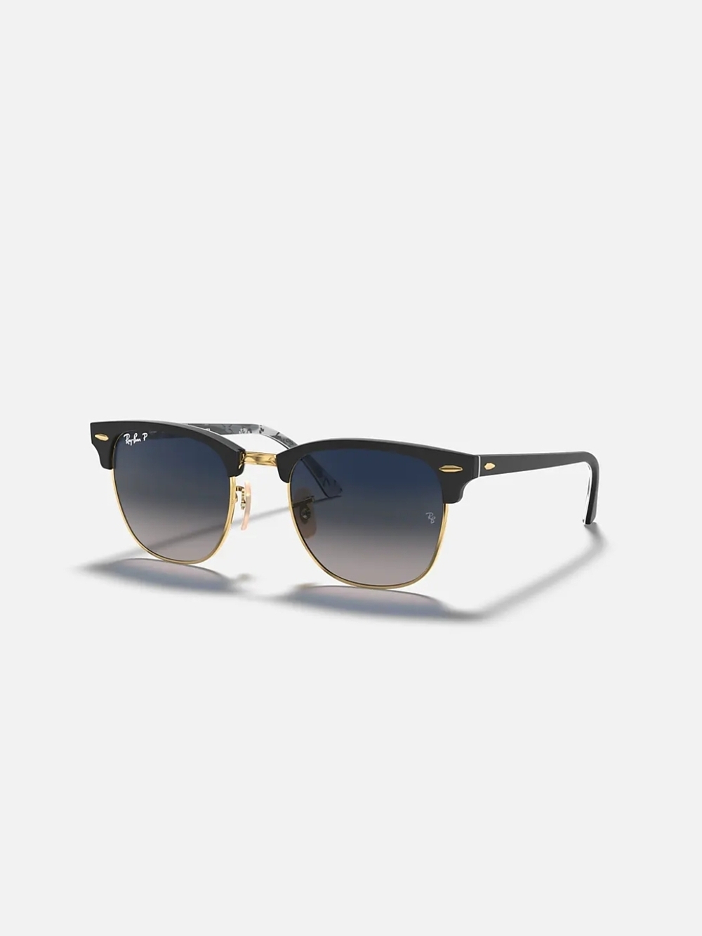 Ray-Ban Clubmaster Sunglasses in Black and Gold with Gradient Blue Lenses